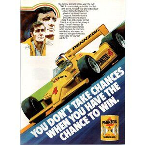 1980 Pennzoil Multi Vis Motor Oil Vintage Print Ad Indy 500 Race Car Wall Art